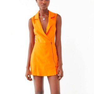 Urban Outfitters Linen Blend Zip Front Romper in Orange